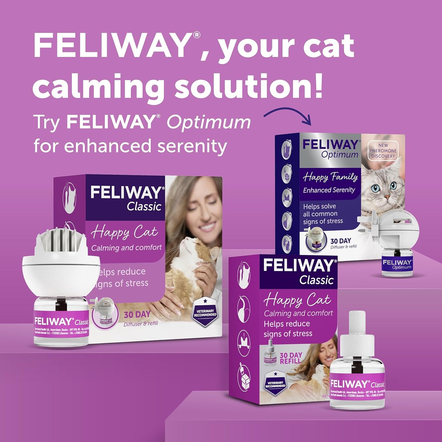 FELIWAY Classic 30 Day Cat Calming Odourless Refill for Pheromone Diffuser, 48ml - Helps Solve Common Signs of Stress in Cats & Kittens, Veterinary Recommended, Drug - free, Clinically Proven - BestPet Uk