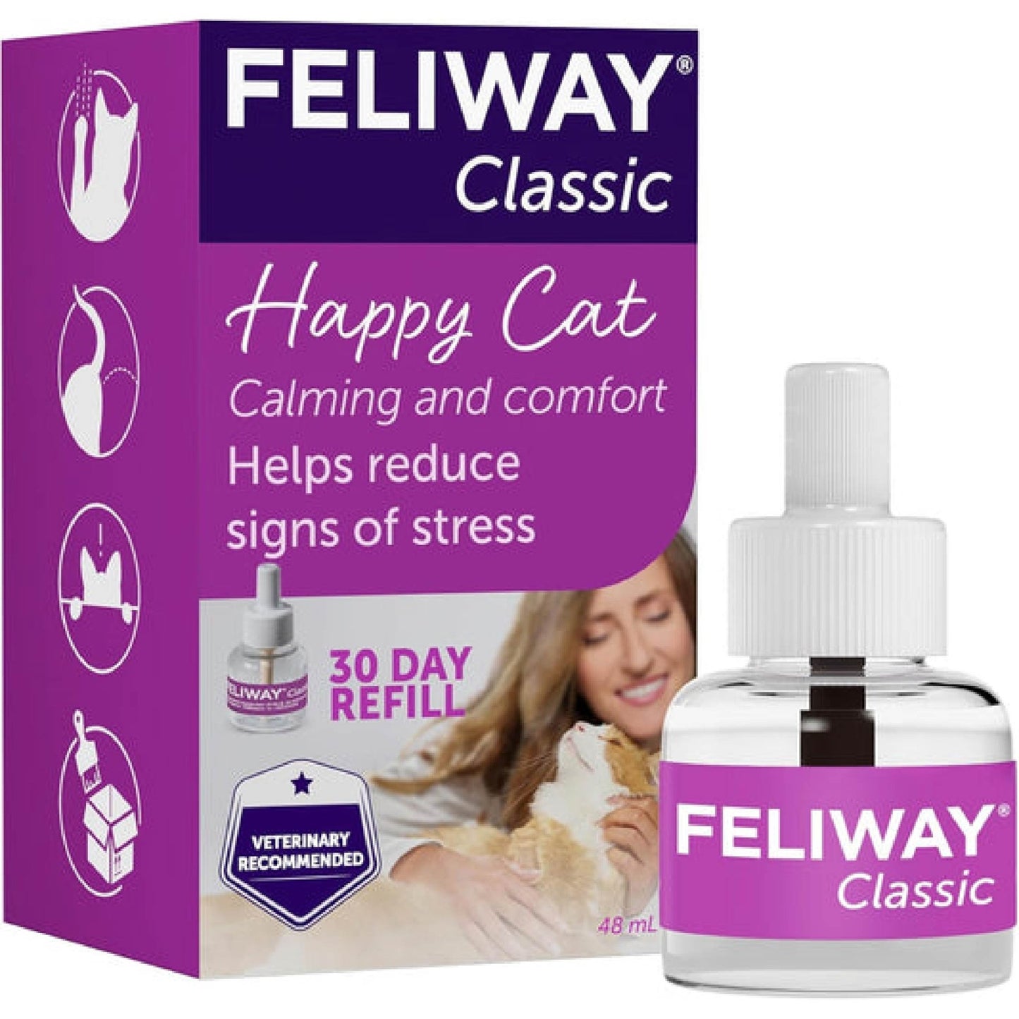 FELIWAY Classic 30 Day Cat Calming Odourless Refill for Pheromone Diffuser, 48ml - Helps Solve Common Signs of Stress in Cats & Kittens, Veterinary Recommended, Drug - free, Clinically Proven - BestPet Uk