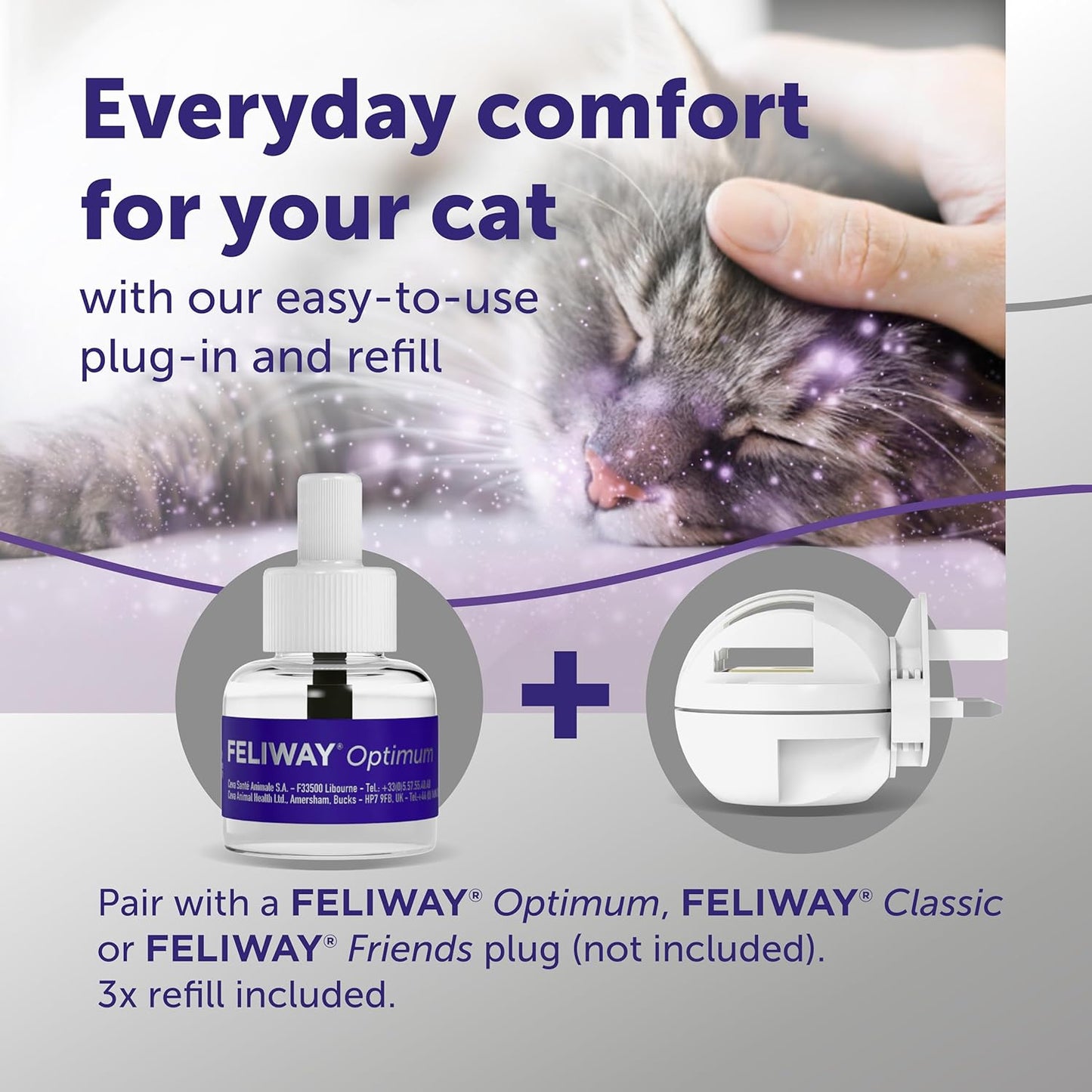 FELIWAY Optimum 30 - Day Refill X 3 Value Pack | 48ml FELIWAY Optimum Refill 3 Pack For Plug - In Anxiety Relief Pheromone Diffuser For Cats | Calm Your Cat and Reduce Stress With FELIWAY Optimum - BestPet Uk
