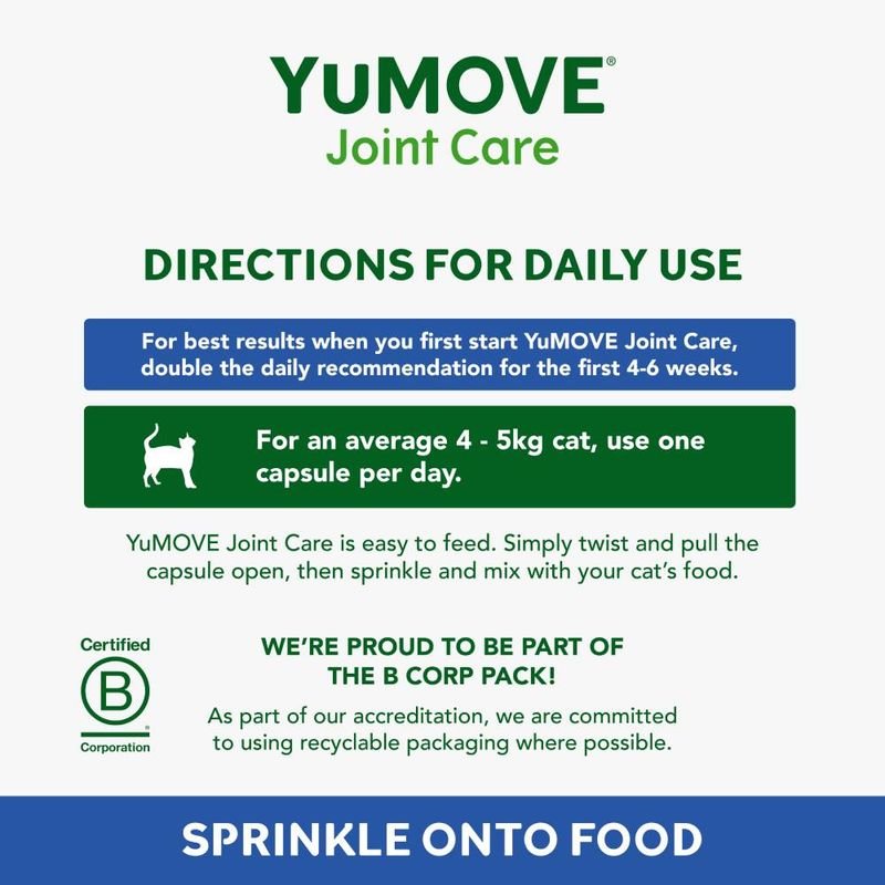YuMOVE Senior Cat Joint Supplement for Joint Care & Joint Aid, for Older, Stiff Cats with Glucosamine, Chondroitin & Green Lipped Mussel, 60 Capsules - BestPet Uk