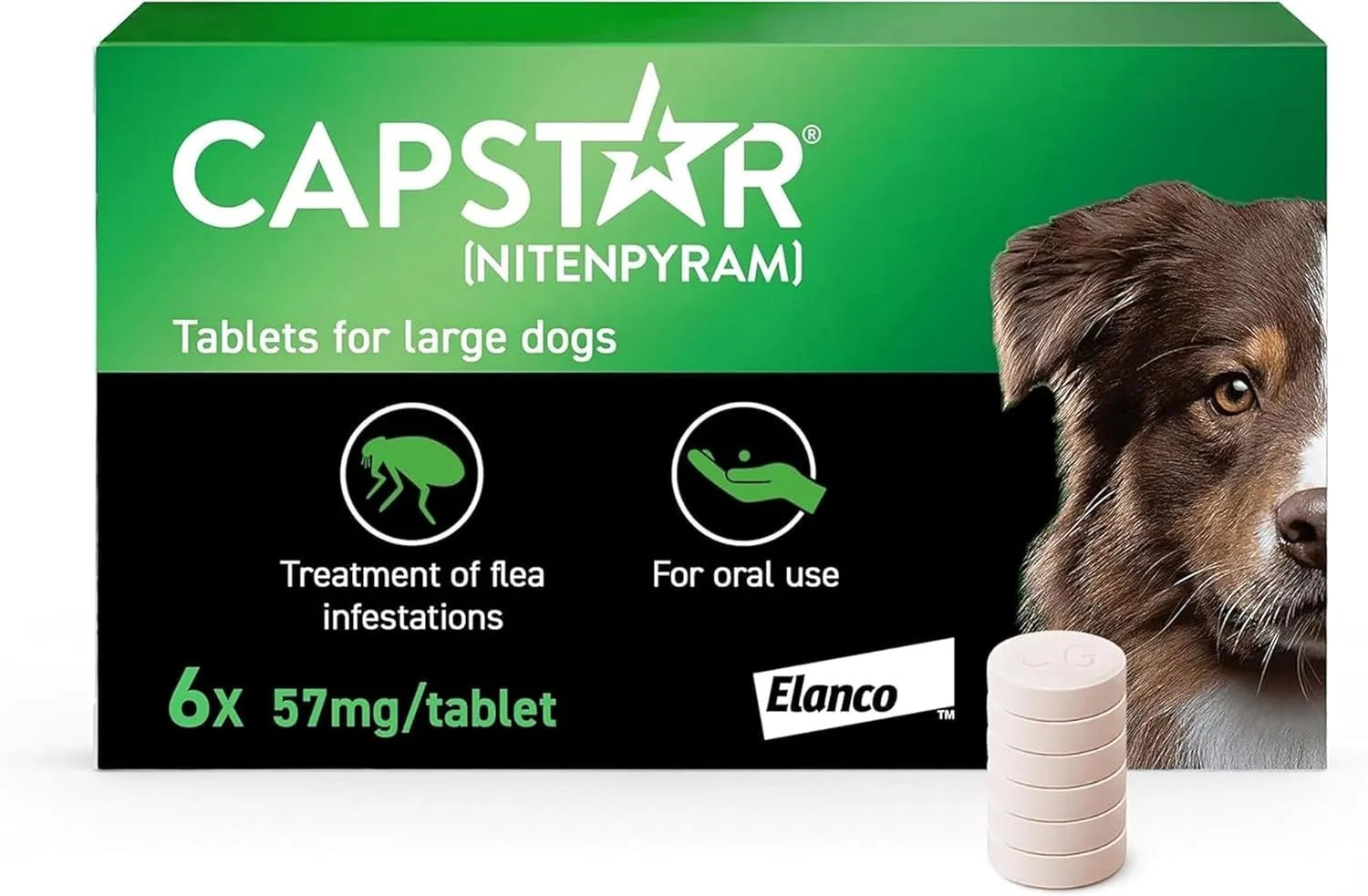 Capstar 57mg Flea Tablets for Large Dogs Oral Flea Treatment 6 Tablets - BestPet Uk