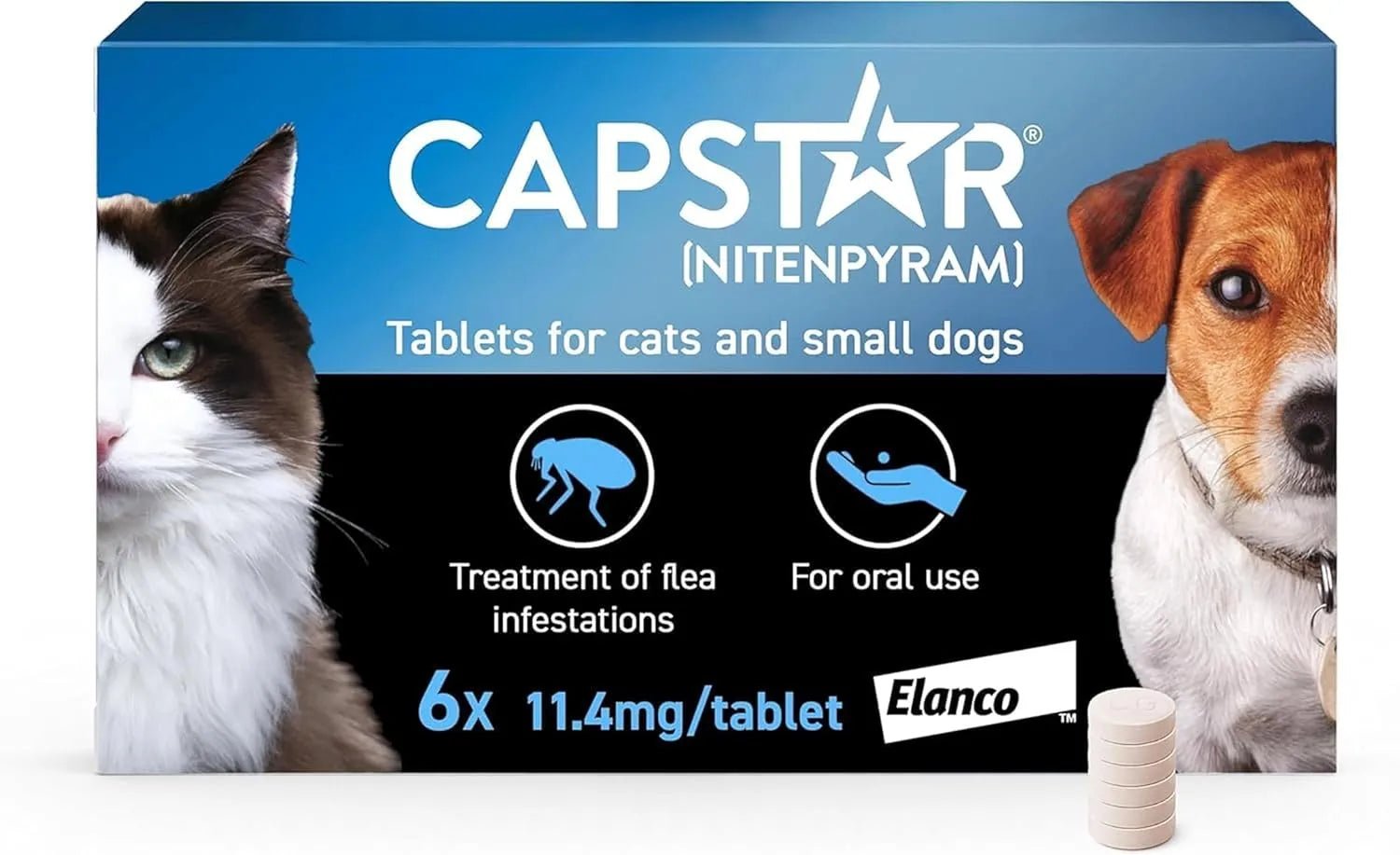 Capstar Flea Treatment Tablets for Cats & Small Dogs 11.4mg (6 Tablets) - BestPet Uk