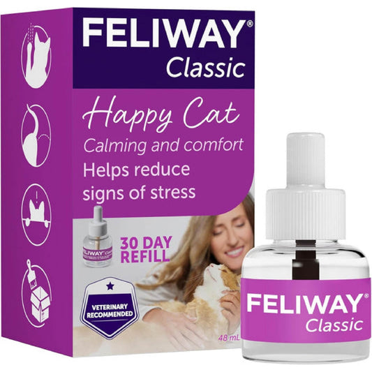 FELIWAY Classic 30 Day Cat Calming Odourless Refill for Pheromone Diffuser, 48ml - Helps Solve Common Signs of Stress in Cats & Kittens, Veterinary Recommended, Drug - free, Clinically Proven - BestPet Uk