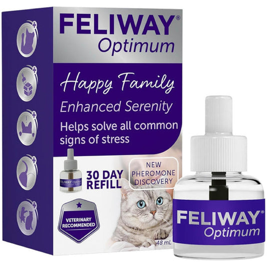 FELIWAY Optimum 30 Day Cat Calming Odourless Refill for Pheromone Diffuser, 48ml - Helps Solve Signs of Stress in Cats & Kittens, Veterinary Recommended, Drug - free, Clinically Proven - BestPet Uk