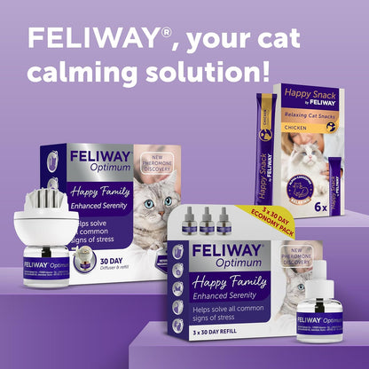 FELIWAY Optimum 30 - Day Refill X 3 Value Pack | 48ml FELIWAY Optimum Refill 3 Pack For Plug - In Anxiety Relief Pheromone Diffuser For Cats | Calm Your Cat and Reduce Stress With FELIWAY Optimum - BestPet Uk