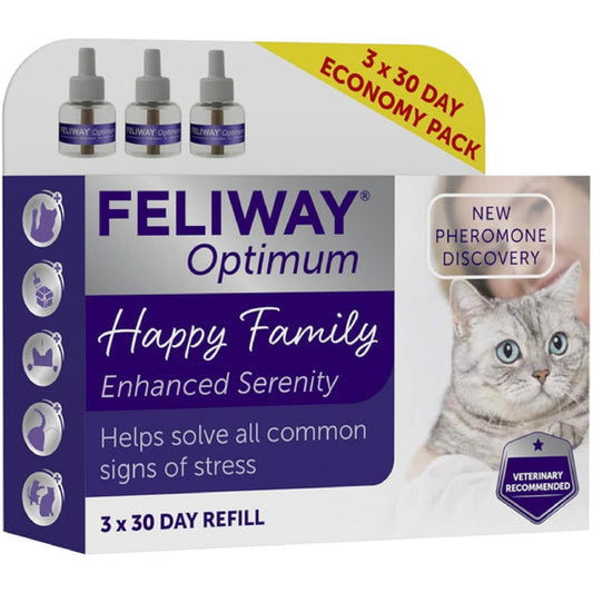 FELIWAY Optimum 30 - Day Refill X 3 Value Pack | 48ml FELIWAY Optimum Refill 3 Pack For Plug - In Anxiety Relief Pheromone Diffuser For Cats | Calm Your Cat and Reduce Stress With FELIWAY Optimum - BestPet Uk