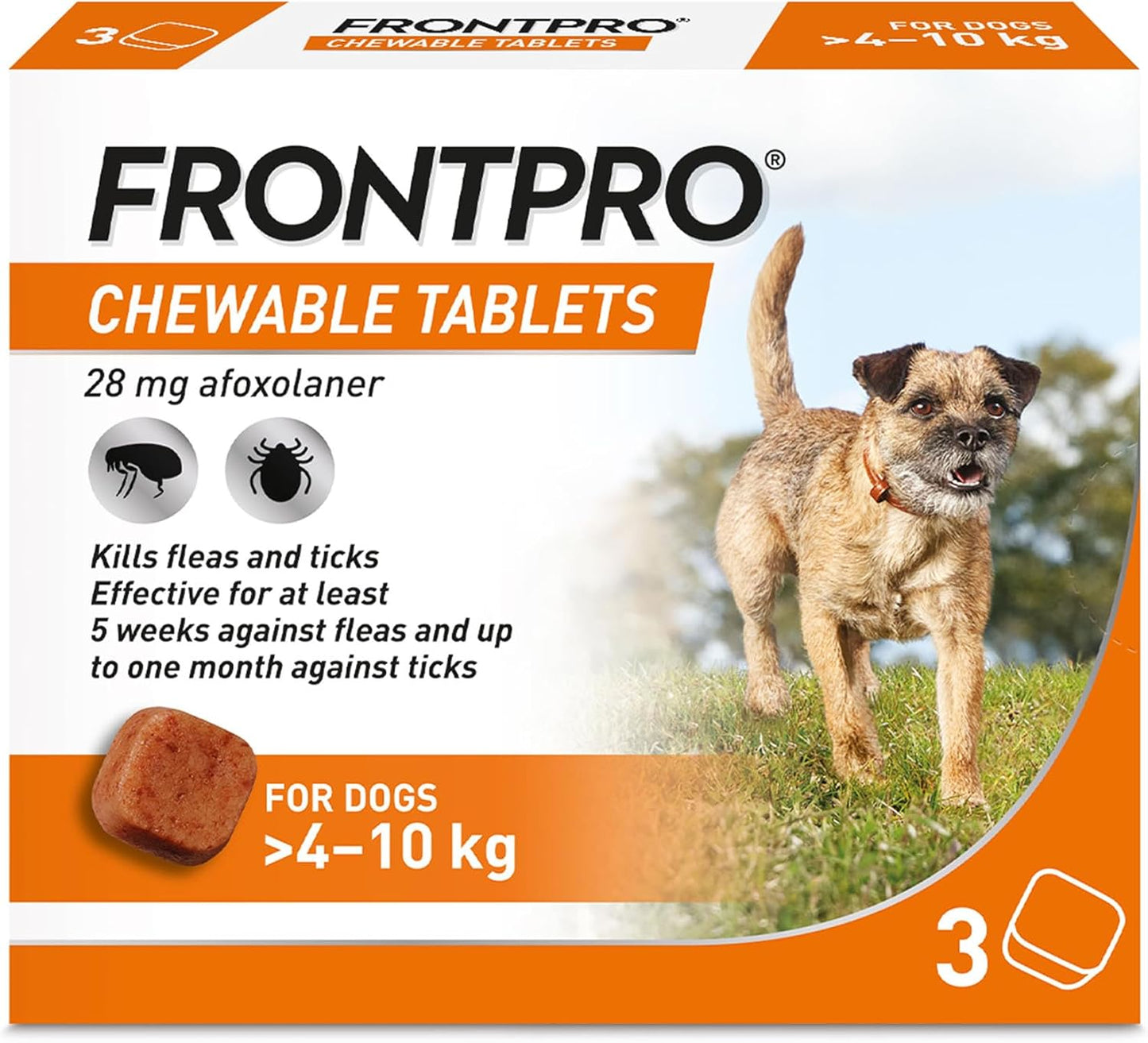 FRONTPRO Chewable Tablets Flea & Tick Treatment for Dogs 3 Pack (4 - 10kg) - BestPet Uk