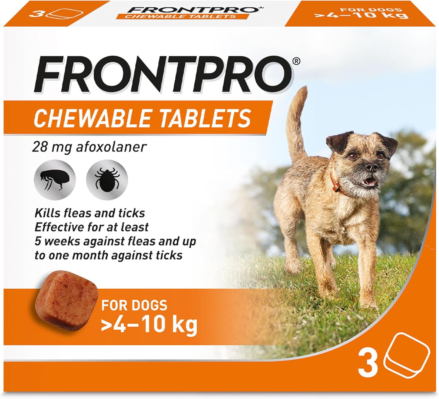 FRONTPRO Chewable Tablets Flea & Tick Treatment for Dogs 3 Pack (4 - 10kg) - BestPet Uk
