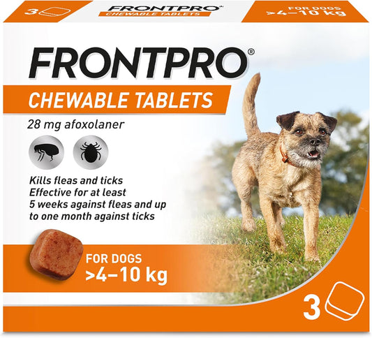 FRONTPRO Chewable Tablets Flea & Tick Treatment for Dogs 3 Pack (4 - 10kg) - BestPet Uk