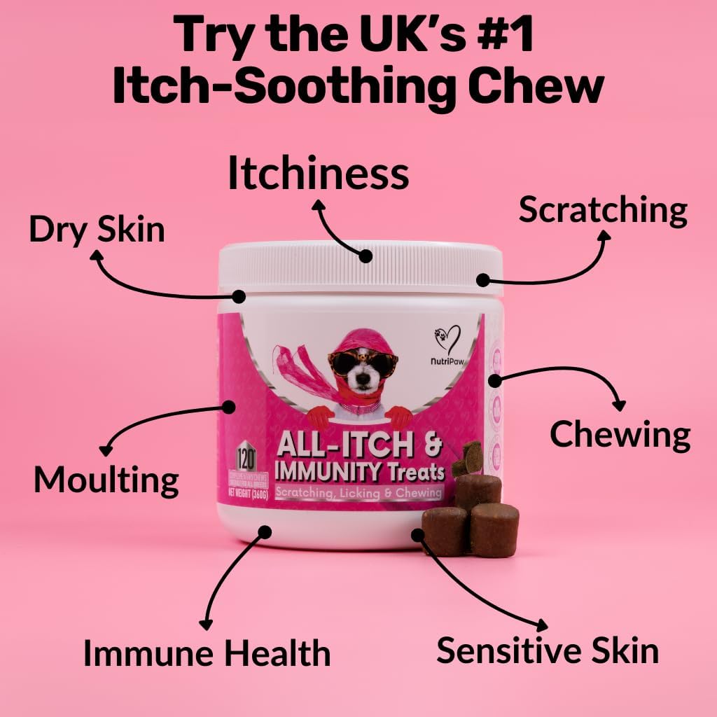 NutriPaw All - Itch Immunity Treats For Dogs - Soothe Itchy Paws, Eyes, Ears, Skin - Stop Itching, Licking, Scratching - Perfect for Small, Medium & Large Dogs - Supports Seasonal Itching - BestPet Uk