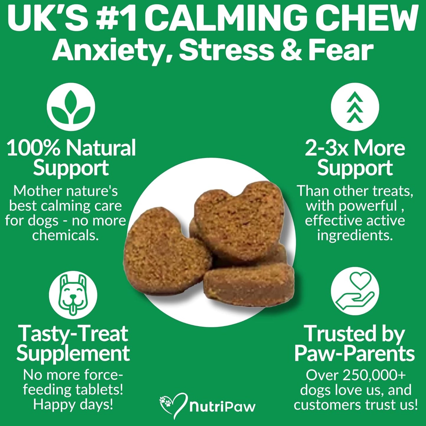 NutriPaw Calming Treats For Dogs - Reduce Stress, Fear, Separation, Barking, Hyperactivity, Reactivity, Aggression, Travel - Calm without Drowsiness - BestPet Uk