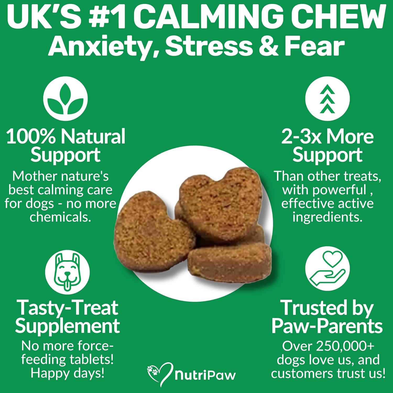 NutriPaw Calming Treats For Dogs - Reduce Stress, Fear, Separation, Barking, Hyperactivity, Reactivity, Aggression, Travel - Calm without Drowsiness - BestPet Uk