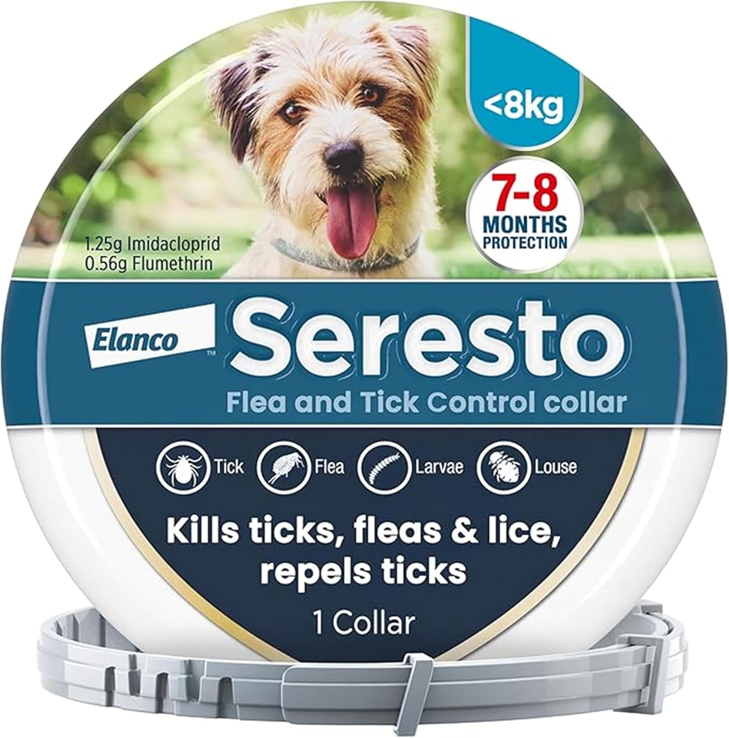 Seresto Flea and Tick Control Collar For Small Dogs Up To 8kg (1 Collar), Long - Lasting & Simple Treatment For Dogs, 7 - 8 Months Of Protection, Keeps Pets Protected From Fleas & Ticks - BestPet Uk