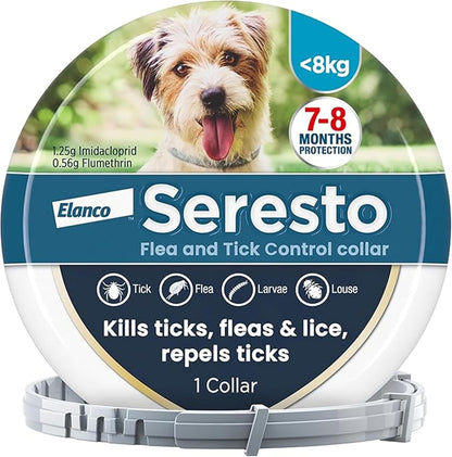 Seresto Flea and Tick Control Collar For Small Dogs Up To 8kg (1 Collar), Long - Lasting & Simple Treatment For Dogs, 7 - 8 Months Of Protection, Keeps Pets Protected From Fleas & Ticks - BestPet Uk
