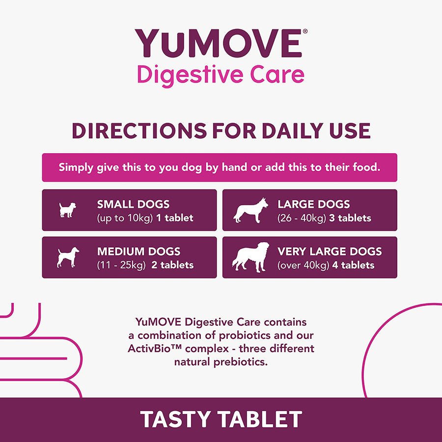 YuMOVE Digestive Care | Dog Prebiotic & Probiotic Supplement | Gut Health Support for Sensitive Digestion | 120 Tablets - BestPet Uk