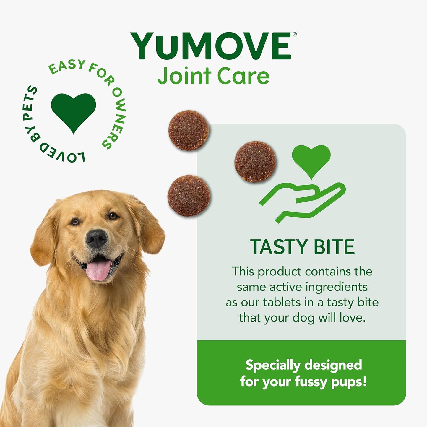 YuMOVE Joint Supplement for Dogs, Daily Bites for Joint Care, Essential Dog Hip and Joint Aid for Stiff Adult Dogs with Glucosamine, Chondroitin, Green Lipped Mussel, 60 Tablets - BestPet Uk
