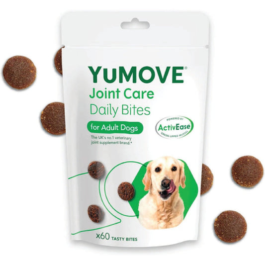 YuMOVE Joint Supplement for Dogs, Daily Bites for Joint Care, Essential Dog Hip and Joint Aid for Stiff Adult Dogs with Glucosamine, Chondroitin, Green Lipped Mussel, 60 Tablets - BestPet Uk