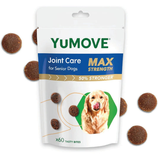 YuMOVE Max Strength Joint Supplement for Senior Dogs, Essential Dog Hip and Joint Support for Senior Dogs with Glucosamine, Chondroitin, Green Lipped Mussel, Aged 8+, 60 Chews - BestPet Uk