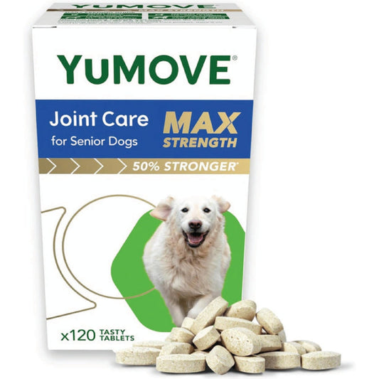 YuMOVE Max Strength Joint Supplement for Senior Dogs, Hip & Joint Aid with Glucosamine, Chondroitin & Green Lipped Mussel, Age 8+, 120 Tablets - BestPet Uk