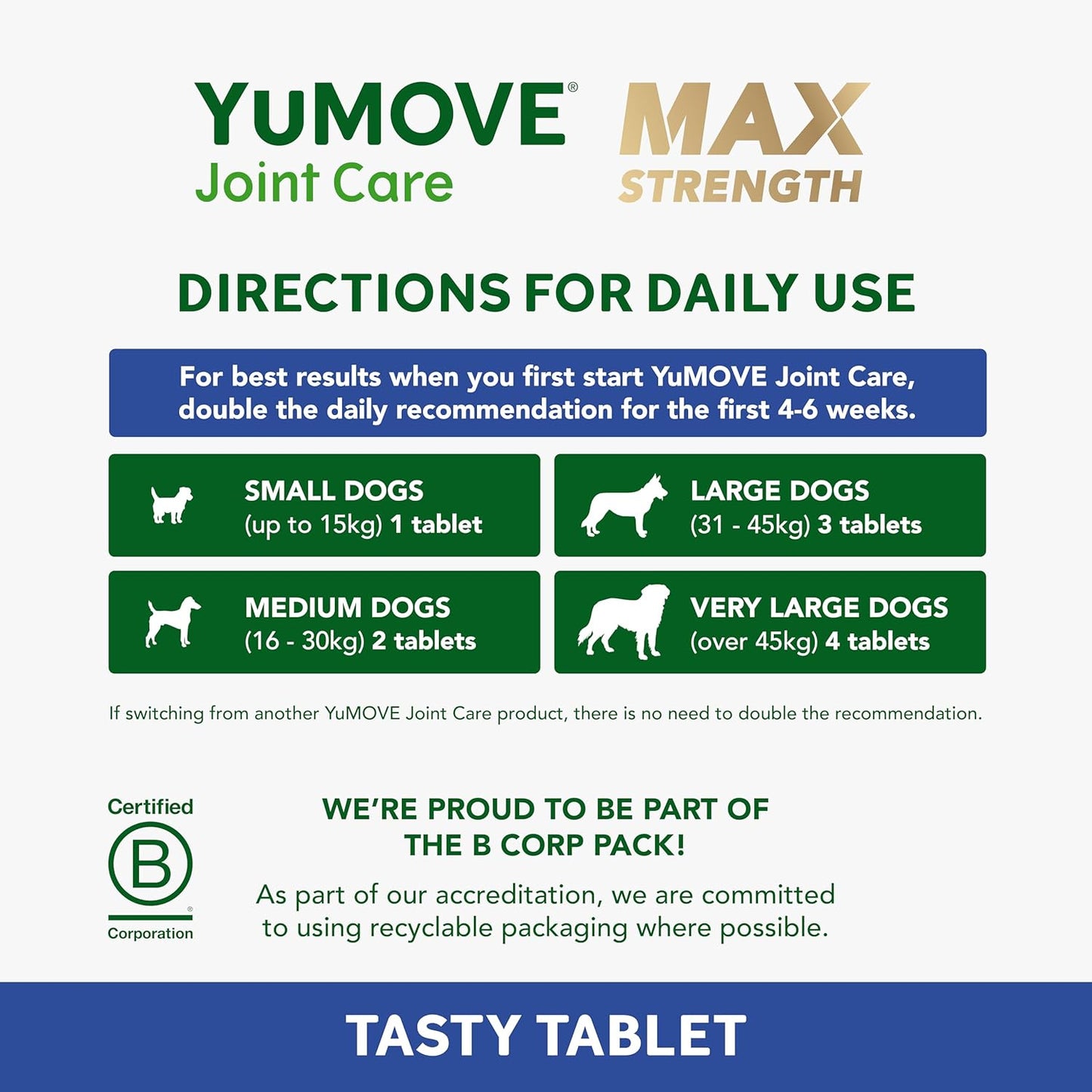 YuMOVE Max Strength Joint Supplement for Senior Dogs, Hip & Joint Aid with Glucosamine, Chondroitin & Green Lipped Mussel, Age 8+, 120 Tablets - BestPet Uk