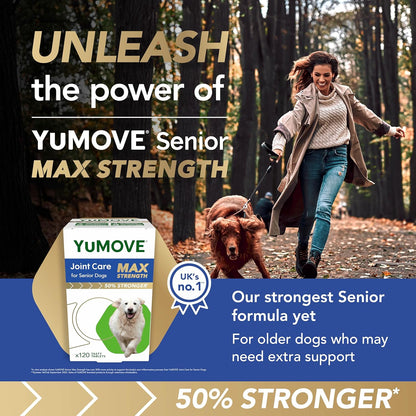 YuMOVE Max Strength Joint Supplement for Senior Dogs, Hip & Joint Aid with Glucosamine, Chondroitin & Green Lipped Mussel, Age 8+, 120 Tablets - BestPet Uk